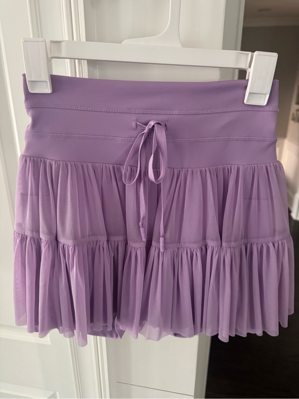 Popflex Lavender Tiered Mesh Mini Skirt with Drawstring Waist